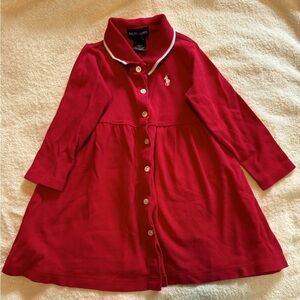 Ralph Lauren Scarlet Button-Up Dress with White Accents